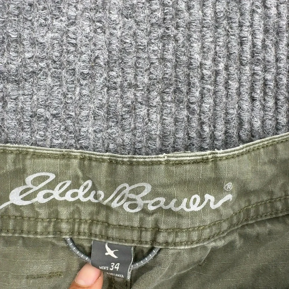 Eddie Bauer Cargo Shorts Mens 34 Green Cotton Ripstop Multi Pocket Gorpcore Hike